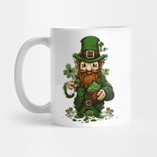 green gnome wearing a green hat with a shamrock Mug